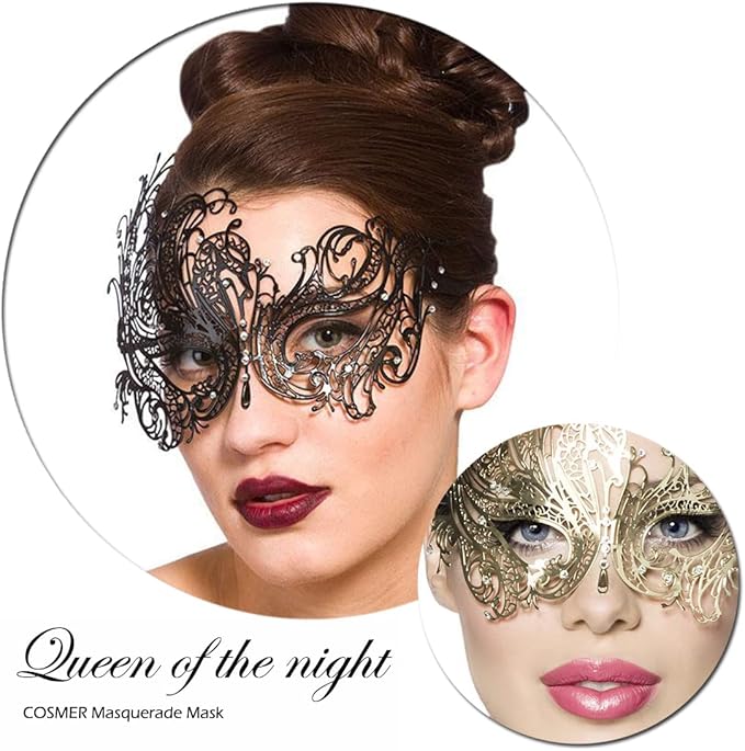 Masquerade Mask for Women Shiny Laser Cut Metal Rhinestone Mask Party Porm Ball Mask