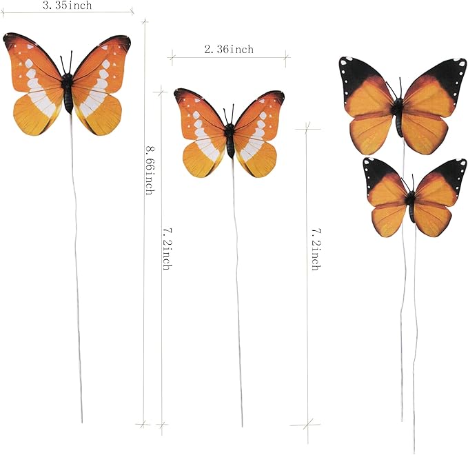 ConetoRosa 12PCS 2Sizes 3D Butterfly Decor - Fake Butterflies for Home, Room, Bedroom, Nursery Decor & Wedding, Christmas Party (Orange)