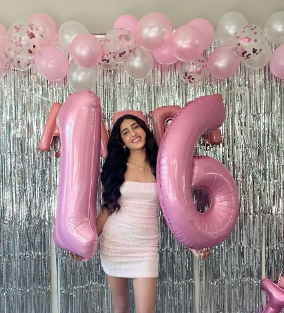 Pearlescent Pink 40 Inch Mylar Foil Number 6 Balloon, Birthday Digital Balloons for 6 16 Boy Girl Party Decorations Supplies,Pearl Pink Big Helium Balloon Numbers for 26 36 46 60 Men Women Anniversary