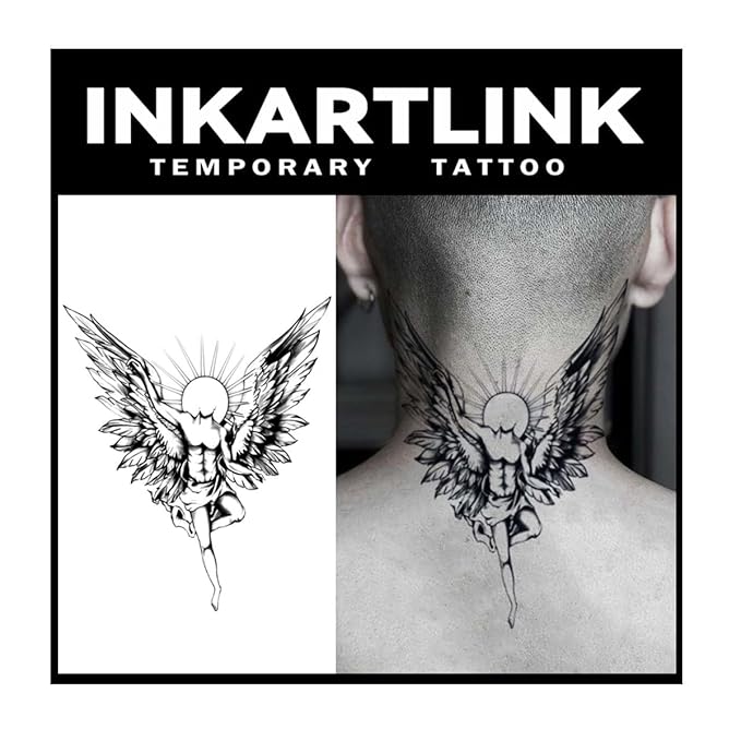 INKARTLINK Tattoo Tech,2 Sheets Extra-Large Semi Permanent Tattoo,Adult Art Design Temporary Tattoos, Last 1-2 Weeks, Waterproof, Realistic look, No Adhesive, No reflection (Angel Design?
