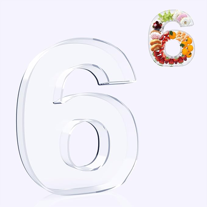 11" Acrylic Number Charcuterie Board Box, Reusable Fillable Number Cake Candy Dish Display Serving Tray for Birthday Anniversary Party Decoration (6)