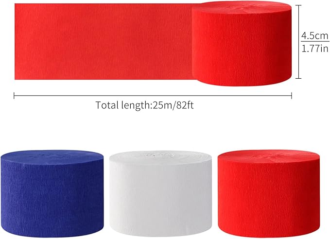 Fourth-4th of July Patriotic Party-Decorations Streamers - 9 Rolls Red White Blue Memorial-Day Supplies Crepe Tissue Paper Garland,Independence American Birthday Graduation Banner Decor Panduola
