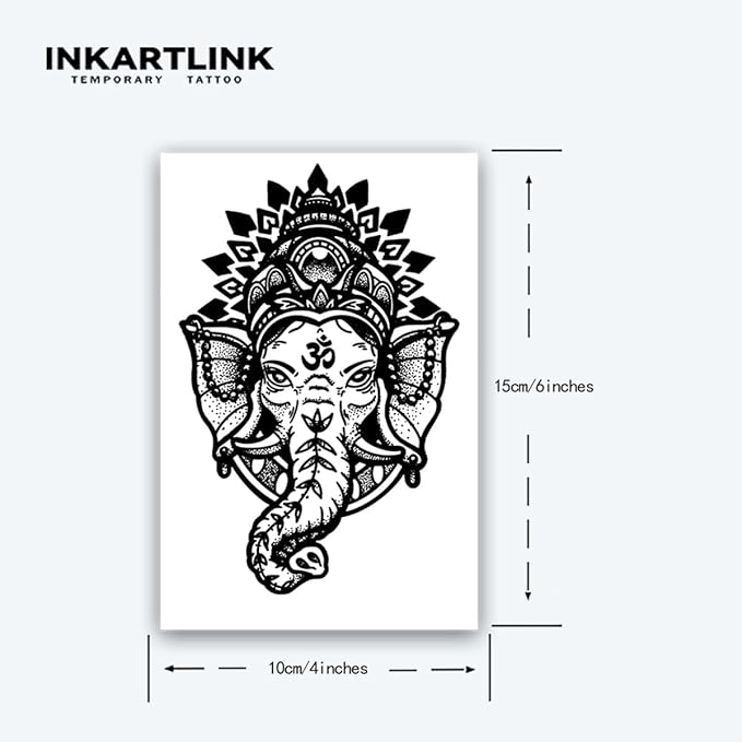 INKARTLINK Tattoo Tech, 2 Sheets Large Semi Permanent Tattoo, Adult Art Design Temporary Tattoos, Lasts 1-2 Weeks, Waterproof, Realistic Look, No Adhesive, No Reflection (Thai Elephant Deity Design)