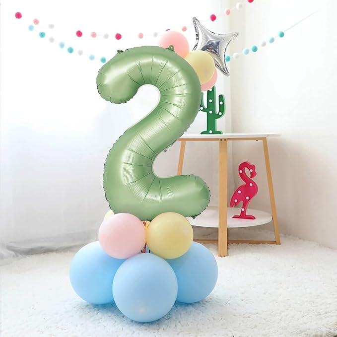 40 Inch Green Number Balloon 2 Olive Green Foil Balloon Sage Green 2 Balloons Mylar Helium Balloon for Birthday Party Decorations Girls Boys Baby Shower Wedding Anniversary Decoration (Number 2)
