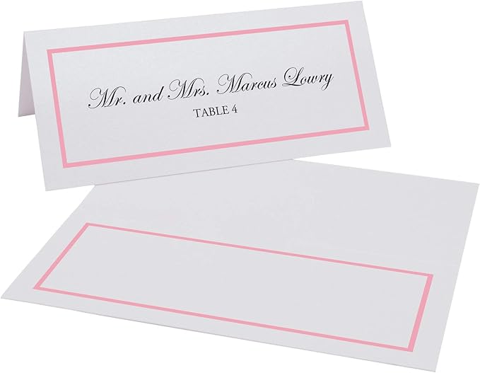 Single Line Border Printable Place Cards, Pink (Choose Color), Set of 60 (10 Sheets), Laser & Inkjet Printers - Wedding, Party, Dinner, and Special Events - Made in the USA