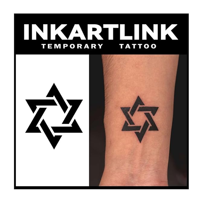 INKARTLINK Temporary Tattoos, 3 Sheets Small Semi Permanent Tattoo Adult Art Design Waterproof Temp Tattoo Party Favors Realistic Look, No Adhesive, No Reflection, Lasts 1-2 Weeks (Six Poinnted Star)