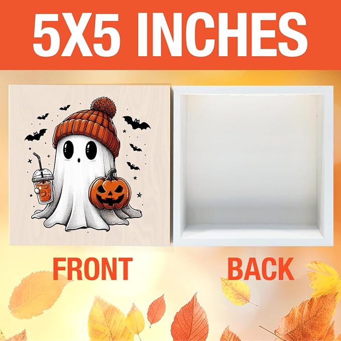 Cute Boo Fall Decor Halloween Fall Decorations Autumn Pumpkin Decor for Home Office Spooky Ghost Halloween Autumn Decorations for Desk Table 5 x 5 inches