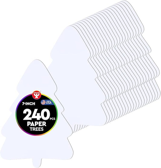 Hygloss Tree Shape Paper Cut-Outs for Arts & Crafts-Many Creative Uses-Christmas & Holiday Activities- White -7 Inches-240 Pcs