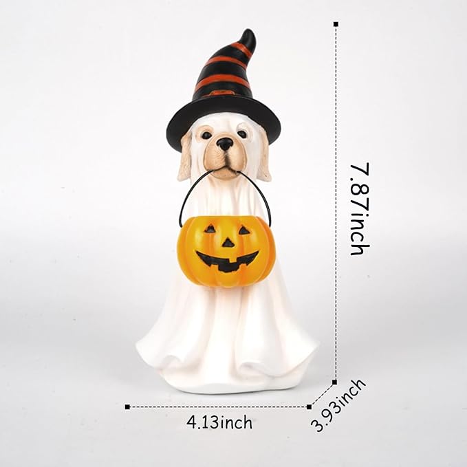 Halloween Decorations Halloween Ghost Figurine, Sculpted Hand-Painted Dog Figurine Gift, Ghost Figurines for Home, Office, Desk Decor, Cute Ghost Decor Home Decor Indoor (White-Yellow)