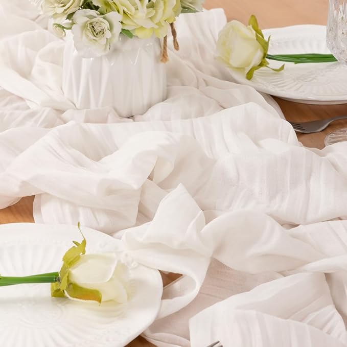 Ivory Table Runner Cheesecloth Table Runner 14FT Farmhouse Table Runners 160 Inches Fall Table Decor Dining Room Centerpiece Wedding Boho Baby Shower Birthday