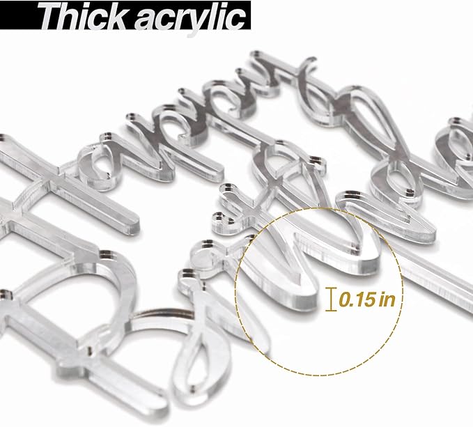 Happy Birthday Cake Topper, Mirrored Silver Acrylic Versatile Cake Topper for Birthday Party Decoration Ideas, Perfect Keepsake for your family and friends