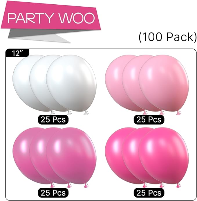 PartyWoo Pink Balloons 100 pcs 12 Inch Hot and Light Pastel Pink Fuchsia White Balloons for Valentine's Day Wedding Baby Shower Gender Reveal Princess Bachelorette Birthday Party Decorations