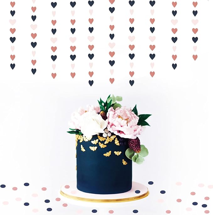 Navy-Blue Pink Rose-Gold Mothers-Day Garland - 52Ft Gender Reveal Party Decorations Streamers Banner,Valentines Bachelorette Bridal Shower Engagement Wedding Heart Hanging Bunting Lasting Surprise