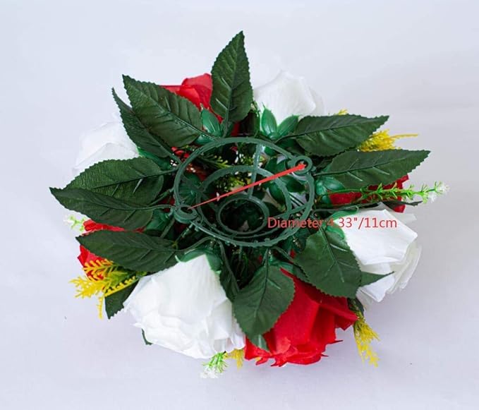 Artificial Flowers, 6 Pcs Flower Ball Arrangement Bouquets 15 Heads Plastic Roses with Base, Perfect for Wedding Party Valentines Table Decoration, Home Décor, Wedding Centerpieces (red White)