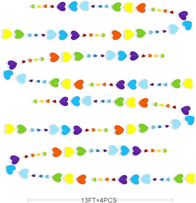 52Ft Valentines Day Party Decorations Rainbow Love Heart Garland Colorful Hanging Paper Heart Streamer Banner for Birthday Anniversary Bachelorette Engagement Wedding Baby Bridal Shower Carnival Party