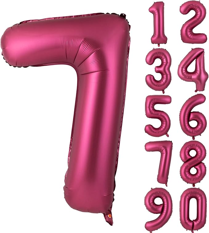 Number 7 Balloons 40 Inch Wine Red Burgundy Foil Helium Large Balloons for Birthday Party Anniversary Decorations（Digital 7）