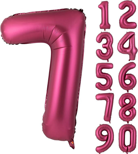 Number 7 Balloons 40 Inch Wine Red Burgundy Foil Helium Large Balloons for Birthday Party Anniversary Decorations（Digital 7）
