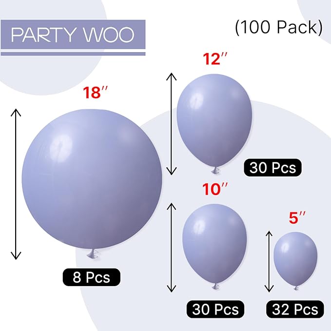 PartyWoo Dusty Blue Balloons 100pcs Different Sizes Pack of 18 12 10 5 Inch Slate Blue Boho Neutral Balloon Arch Kit for Baby Shower Anniversary Graduation Birthday Party Decorations Blue-F16