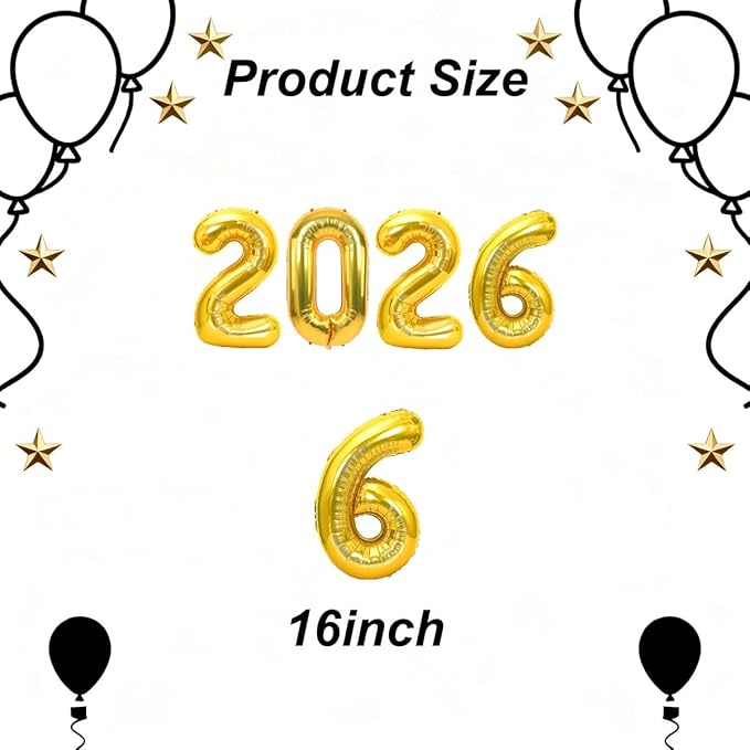 Gold 2026 Balloons New Years Balloons 2026 Balloon Nnumbers for Happy New Year Decorations 2026 Signs Graduation Anniversary Balloons Decor