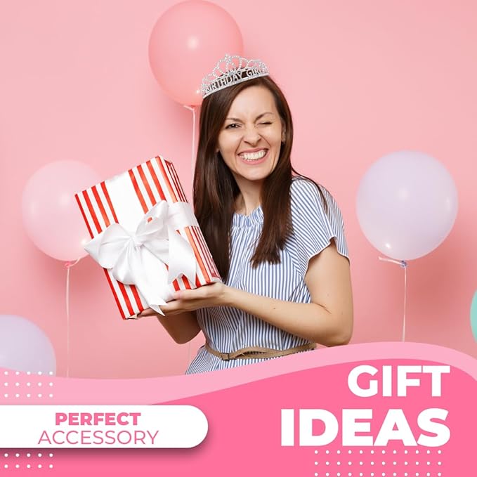 Birthday Tiara and Crown with Sash for Women, Hair Accessories for Wedding Party Costume (A1 - Silver)