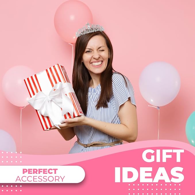 Birthday Tiara and Crown with Sash for Women, Hair Accessories for Wedding Party Costume (C- Silver)