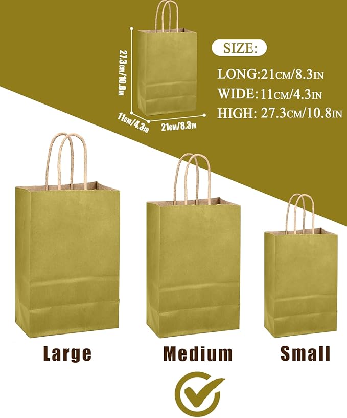qiqee Grass Green Gift Bag with Handles Bulk 24Pcs Paper Bags -10.6"x8.3"x4.3"Party Favor Bags - Solid Color