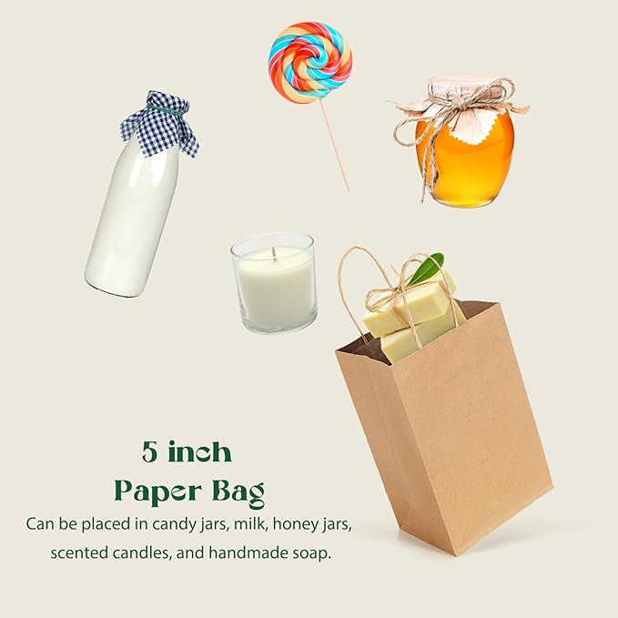 MESHA Kraft Paper Bags 5.25X3.75X8 Brown Small Gift Bags with Handles Bulk,1000 Pcs for Small Business,Birthday Wedding Party Favor,Paper Shopping