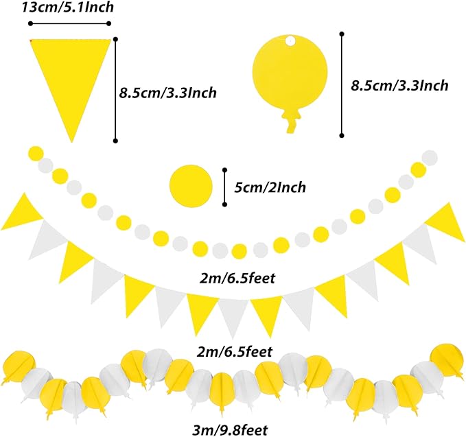 ZERODECO Party Decorations, 41 Pcs Yellow Papar Fans Pompoms Garlands String Tissue Paper Tassel for Graduation Congrats Grad New Years Spring Festival Wedding Birthday Party