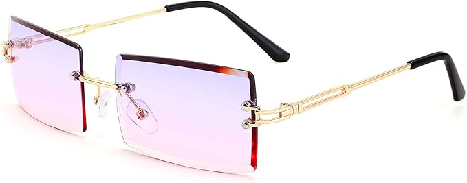FEISEDY Vintage Rimless Sunglasses Rectangle Frameless Candy Color Glasses Women Men B2642