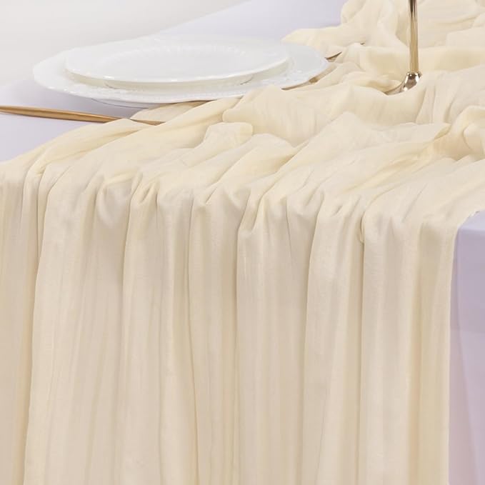 Socomi 3pcs Beige Fall Thanksgiving Cheesecloth Table Runner Boho Rustic Gauze 120 inch 10FT Cheese Cloth Runner for Wedding Party Baby Shower Birthday Home Decor Holiday Decorations