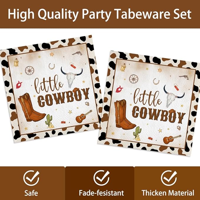 142 Pcs Western Cowboy Tableware 1st Rodeo Birthday Party Decorations Blue My First Rodeo Decorations for Boy