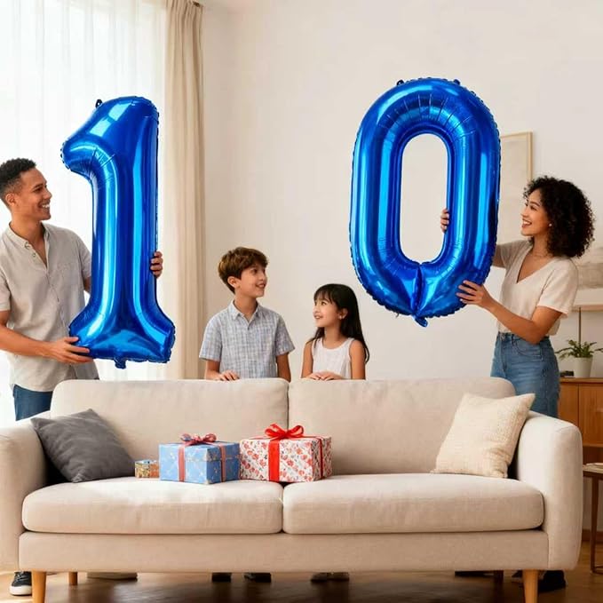 Laser Navy Blue Number 10 Balloons 40 Inch Giant Number Dark Blue 10 Foil Mylar Balloons for 10th Birthday Anniversary Events Party Decorations