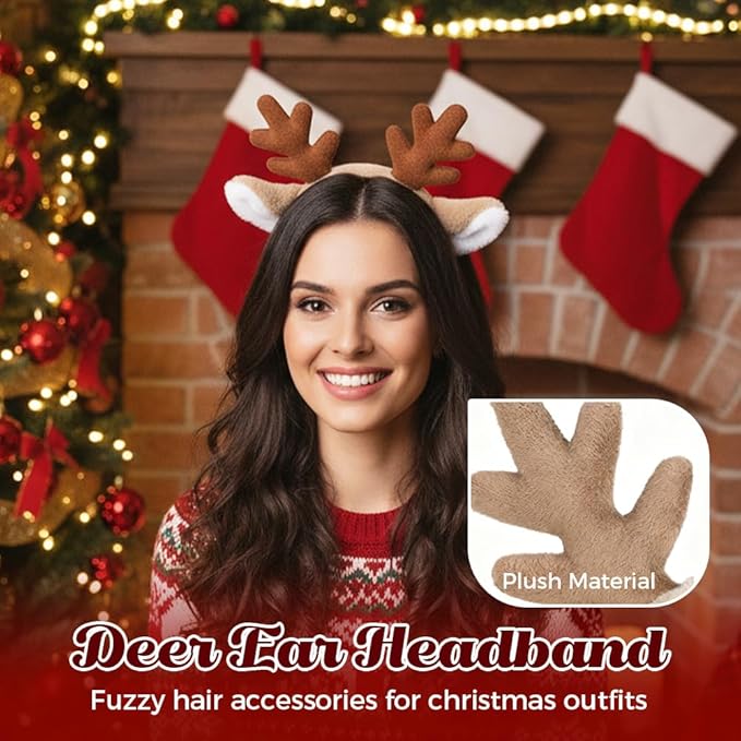 Deer Antlers Headband, Fluffy Realistic Animal Ears Headbands, Reindeer Antlers Headbands Cosplay Costume for Christmas