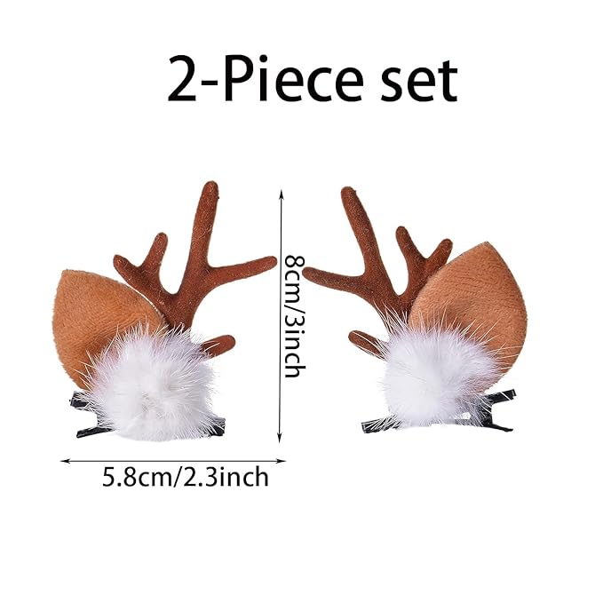 Christmas Reindeer Antlers Headband Hair Clips Brown Deer Ears with Elk Design Deer Antlers Decor Christmas Party Holiday Deer Ears Costume Headband Hairpin for Women Girls Hair Accessories