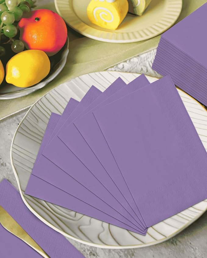 qiqee Bright Purple Paper Napkins 13 * 16inch Guest Paper Disposable Towels Napkin Paper Hand Towels for Wedding, Dinner, Birthday Party, Dessert Cocktail ＆ Kitchen Napkins（ 120 Count）