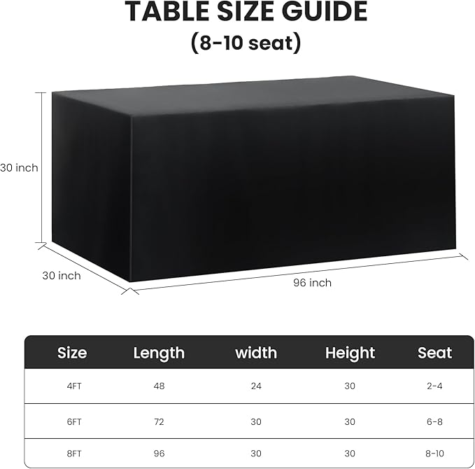2 Pack Fitted Tablecloth for 8 Foot Rectangle Tables 96 x 30 Inch Black Table Covers Water Resistant Polyester Table Cloth for Wedding, Parties,Display, Trade Show (Black)