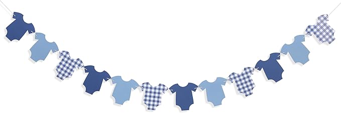 Blue Bodysuit Banner - Baby Shower Decoration Gingham Banner,Baby Bodysuit Gender Reveal Party(Navy)