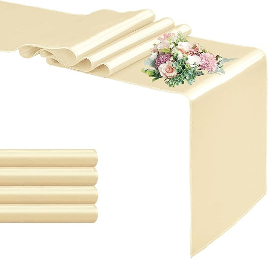 5-Pack Satin Table Runner Champagne 12 x 108 Inch Long Silk Satin Table Runners for Wedding,Graduations,Engagements,Birthday Party and Banquet Decoration（5 Pack, 12x108 Inch, Champagne）