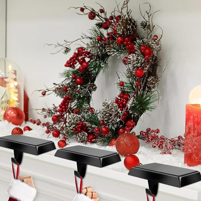MGahyi Christmas Stocking Holder Bases - Mantel Stocking Hangers Hanging Hooks for Fireplace Stand Holder Weighted Hangers for Xmas Holiday Decoration (Black,2)