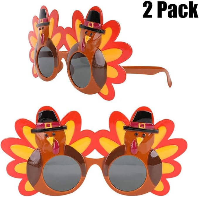 BOLZRA Thanksgiving Turkey Sunglasses Props 2 Pack Cartoon Eyeglasses Autumn Costume Glasses for Thanksgiving Day Party Favor Accessories Creative Decoration