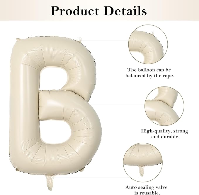 Biapian 40 Inch Baby Letter Balloons, Cream Foil Balloons Big BABY Balloons, 4 Pcs Giant Foil Large Aluminum Balloon Helium for Birthday, Baby Shower, Wedding, Gender Reveal Party Decorations (Cream)