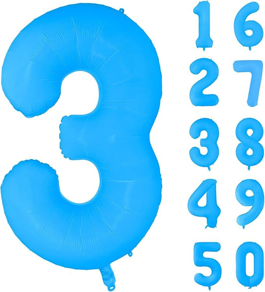 Fluorescent Blue Number Balloon 40 inch Giant Foil Helium Balloons Blue Number 3 Balloon for 3rd Birthday Party Decorations