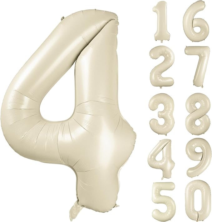 40 inch Cream White Number Balloon Giant Foil Helium Balloons Beige Number 4 Balloon for 4th Birthday Party Anniversary Decorations Supplies