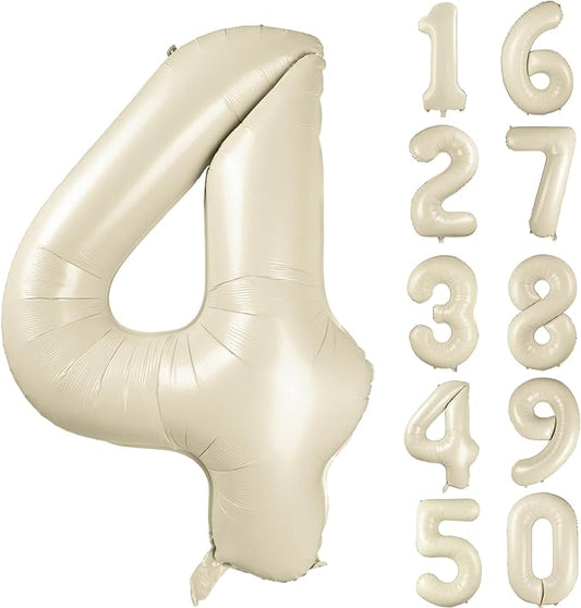 40 inch Cream White Number Balloon Giant Foil Helium Balloons Beige Number 4 Balloon for 4th Birthday Party Anniversary Decorations Supplies