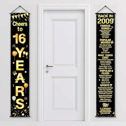 16th Birthday Party Anniversary Decorations Cheers to 16 Years Banner Party Decorations Welcome Porch Sign for Years Birthday Supplies (16th-2009)