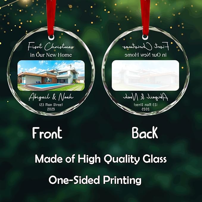 Personalized Round Christmas Crystal Glass Ornaments Custom 2025 Ornament with Name for Tree Hanging Gifts Customized First Christmas in New Home Hanging Decor