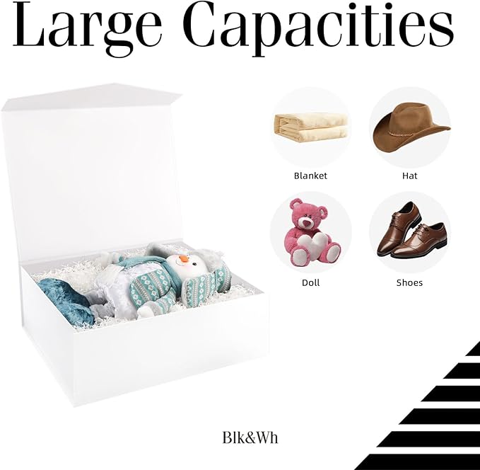 BLK&WH Extra Large Gift Box with Lid 19.2x15.8x7 Inches, White Gift Box Closure Lid for Clothes and Large Gifts (Matte White)