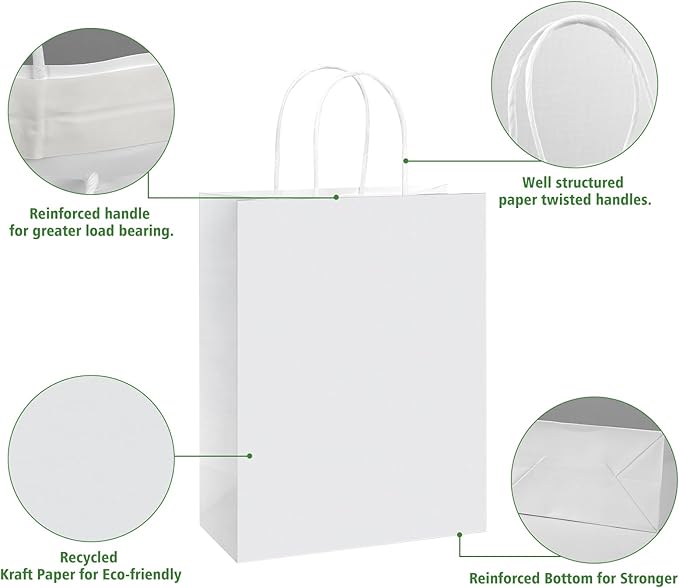 REMTAP Gift Paper Bags 8×4.5×10.5 50Pcs Kraft Bags with Handles Bulk Gift Bag for Wedding Party Craft Retail Packaging, Shopping, Party Favor, Retail Bag (Pink-M-50pcs, 8 * 4.5 * 10.5)