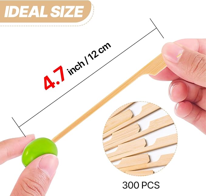 PuTwo Bamboo Skewers 4.7 Inch 300pcs Fancy Skewers Toothpicks for Appetizers Food Drink Fruit Sandwich BBQ Charcuterie Boards Accessories Birthday Graduation Wedding Cocktail Party Supplies
