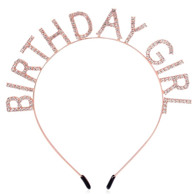 AOPRIE Birthday Girl Headband Tiara for Women & Girls - Happy Birthday Princess Crown Rhinestone Accessory, Rose Gold